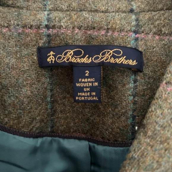 Brooks Brothers green Tweed Suit Women Wool Blazer Jacket Skirt Matching Set